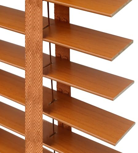 Echtholz Jalousie Verdunkelung Holzjalousie Mit Echtholz-Lamellen 5cm Sichtschutz Hellbraun Holzjalousie Für Büro Küche Schlafzimmer Büro(W70cmxH100cm)