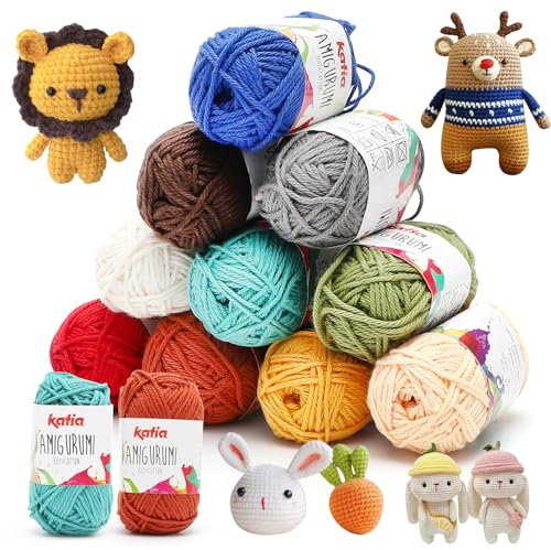 RANJIMA Häkelgarn Baumwolle, Bunte Wolle, 10 verschiedenen Farben, 10 g/33 m, Baumwollgarn zum Häkeln,Häkelgarn/Strickgarn,Wolle zum Basteln für Deko Weihnachten DIY Handwerk Schlüsselanhänger, Puppe