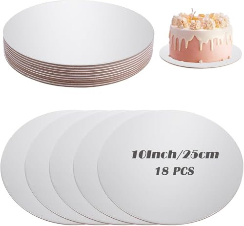 LOPYXBR 10-inch Silver Round Cake Board - 3mm Thick Reusable Base for Wedding, Birthday, Celebration Tiers (18 PCS)