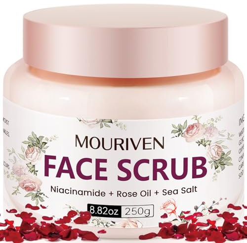 Gommage exfoliant pour visage et corps à 5% de niacinamide pour femmes – Rose, niacinamide, huile de rose et sel de phoque – Hydratant et lisse la peau