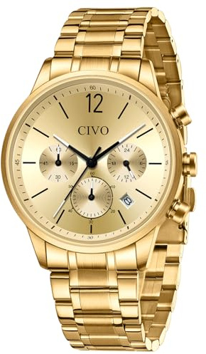 CIVO Montre Homme Doré Acier: Montre Chronographe Analogique Étanche pour Homme Luxe Or