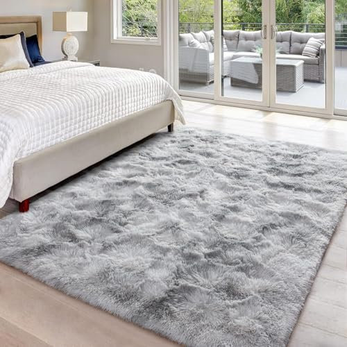 HOKXUAN Teppich Wohnzimmer 180 x 190 cm Kurzflor rutschfest Flauschig Hochflorteppich, Flauschiger Schlafzimmer Teppich Modernes Einfarbiges Design Fürs Wohnzimmer, Schlafzimmer, Hellgrau