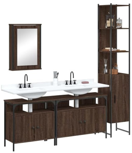 Lauuoeriau Furniture Item home 4-teiliges Badmöbel-Set Braun Eiche Holz-Möbel