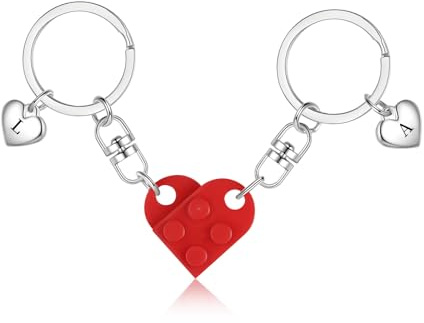 kaululu Porte Clef Couple Personnalisable avec Lettre Gravée Porte-clés Personnalisé avec Cœur Puzzle Cadeaux pour Couple Valentin Anniversaire