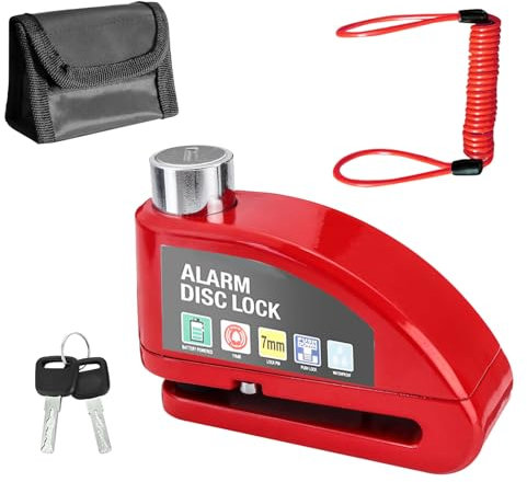 Verrou de frein à disque d'alarme, 130 dB antivol pour moto, système d'alarme haute sécurité avec câble de rappel et sac de rangement pour moto, scooter électrique, vélo électrique