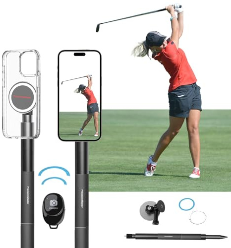 PräzisionsMeister Golf Monopod Stick, Golfschwung aufnehmen mit magnetischer Handyhalterung, Verstellbares Stativ mit Erdspieß Golf Zubehör Schwungtraining, Kompatibel mit GoPro Insta