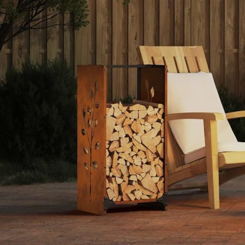 Homgoday Rastrelliera per Legna da Ardere 40x30x80 cm in Acciaio Corten, Portalegna da Interno, Portalegna da Ardere, Porta Legna per Camino,Legnaia da Interno, Impilabile Stufa Ripiano Legno M-864224