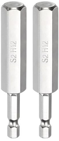 sourcing map Lot de 2 embouts de tournevis à tête hexagonale H12 de 12 mm, pointe plate métrique de 6,35 mm, tige hexagonale de 75 mm de long, clé hexagonale magnétique plaquée chrome