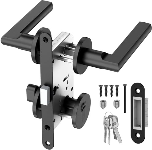 Magnetic Automatic Door Lock Silent Locking Anti-Collision Design Zinc Alloy Handle Aluminum Alloy Body Suitable for Doors with a Thickness of 1 3/8 to 2 Special Lock for Wooden Doors (Black)