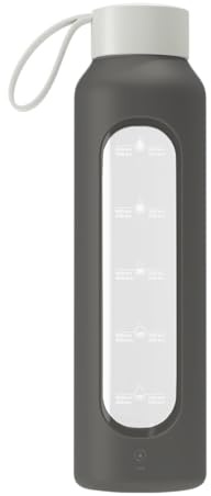 Wessper Bouteille d'eau en Verre 0.5L, Gourde Reutilisable, en Borosilicate, Avec Marqueur de Temps de Motivation, Couvercle en bambou, En silicone, pour Enfant et Adultes, Sport, Camping – Gris