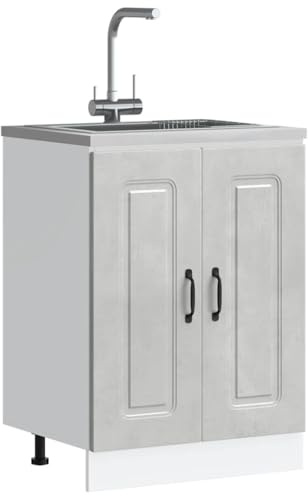HUAKEHOM Spülenunterschrank Kalmar Küchenunterschrank Unterschrank für Küche Küchenzeile Küchenschrank Schrank Küche Betongrau 60x46x81,5 cm Holzwerkstoff