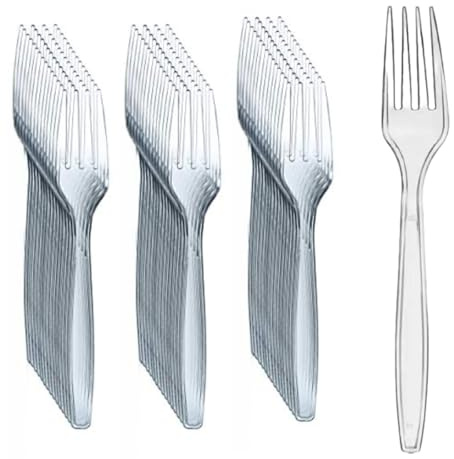 BlissMart Clear Forks 100pcs (25pk x 4) Cutlery Set Heavy Duty Cutlery Set Premium Quality Washable & Reusable Durable BPA-Free Utensils for Everyday Dining & Kitchen Use Perfect for for All Occasion
