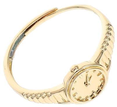 COLLBATH Uhrenring Gold Damen Verstellbar Kupfer Offener Ring Vintage | Kleiner Uhrfunktion, für Alltag und Besondere Anlässe, Glitzer Uhr
