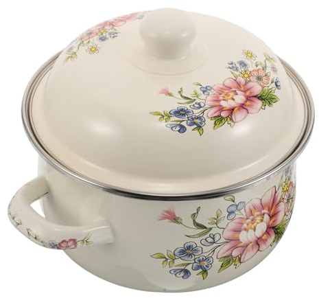 Mobestech Marmite Vintage en Émail 18 CM avec Couvercle Hermétique Motif Floral Rétro Casserole à Mijoter 2L pour Cuisinière Gaz et Électrique Pot à Soupe Compact et Polyvalent