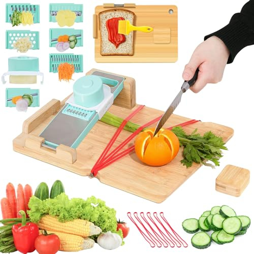 Mühlenbrett Schneidebrett mit Winkel 42×32×5 cm Einhand Schneidebrett | Handicap für Behinderte und Schlaganfallpatienten Rutschfestes 6 elastische Bänder