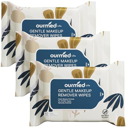 Ourmed Life Rose Water Hydrating Makeup Remover Wipes, Portable, 30 Ct