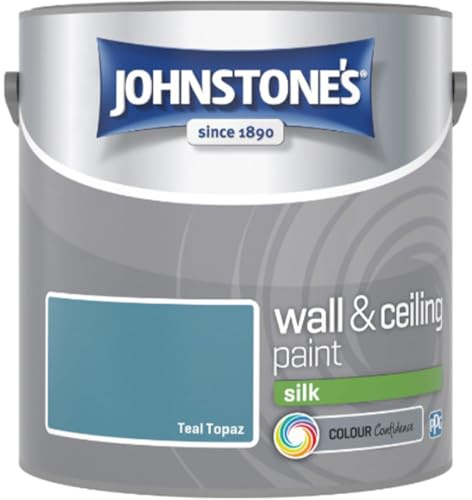 Teal Topaz Johnstone’s Wall & Ceiling Silk Paint 2.5L – Smooth Silk Finish, Excellent Coverage, Quick Dry, Low Odour Interior Paint for Walls & Ceilings