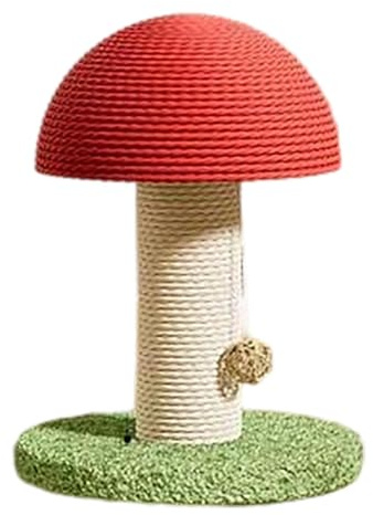Mushroom Cat Scratching Post, Cats Scratching Board with Sisal Rope and Sturdy Base, for Indoor Play and Exercise Boredom Relief (Red_B)
