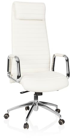 hjh OFFICE 600902 Lyxig chefsfåtölj ASPERA 20 - Krämvit, Professionell kontorsstol av äkta nappaläder, Högt ergonomiskt ryggstöd, Mycket högkvalitativt utförande. Bekväm synkrongunga