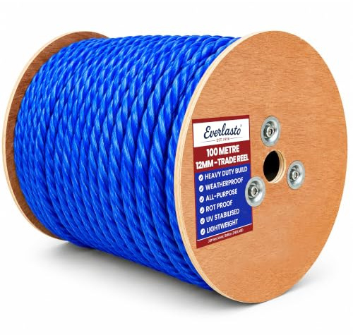 100M TRADE REELS EVERLASTO BLUE POLYPROPYLENE POLY ROPE 6MM 8MM 10MM 12MM 14MM 16MM 24MM (12MM)