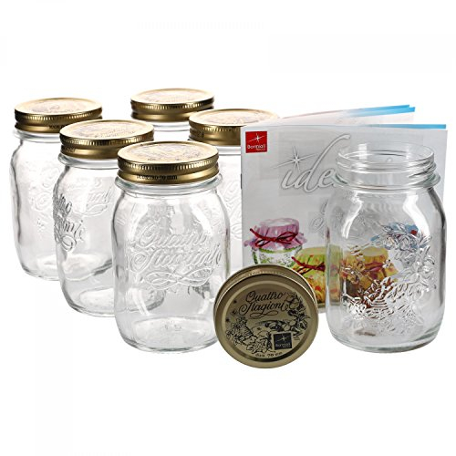 Bormioli - Set di 6 vasetti per conserve originali Quattro Stagioni, 0,5 l, con ricettario