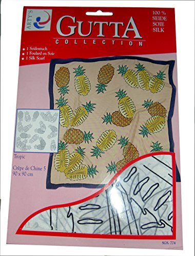ARTY'S Gutta Collection - Motiv: Tropic - Crepe de Chine 5, ca. 90x90cm, rollierte Ränder (Gutta schwarz)