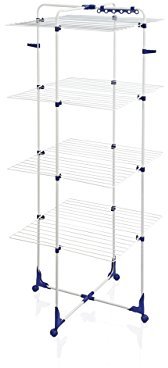 Leifheit Turmtrockner Classic Tower 450, platzsparender Wäscheturm mit vier Ebenen, 42m Leinenlänge für bis zu 4 Waschmaschinenladungen, halbseitig abklappbarer Turmwäscheständer für die Dusche