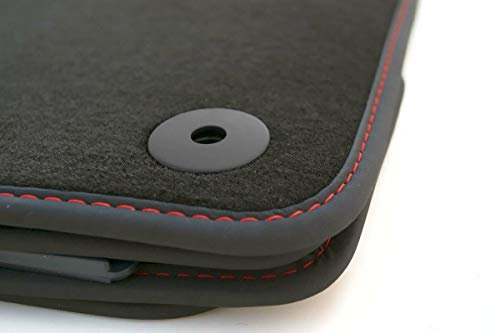 kh Teile Fußmatten Velours passend für Q5 SQ5 8R Sport Design, Rote Steppnaht Keder, Premium Qualität Autoteppiche, Anthrazit, 4- teilig