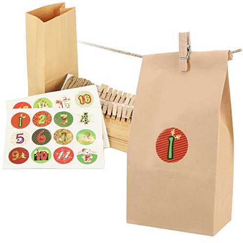 com-four® Adventskalender zum selbst Befüllen, Weihnachtskalender | DIY Kalender für Weihnachten (Motivauswahl der Aufkleber variiert!)