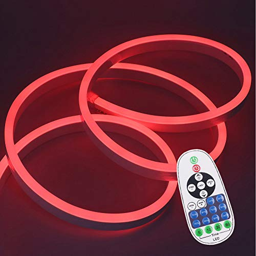 XUNATA 2M Rot 220V Dimmbares LED Neon Streifen IP65 Wasserdicht Diffusion Flexibles LED Lichtschlauch mit 23 Tasten IR Fernbedienung und 220V 750W Transformator Netzteil