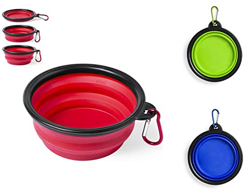 Set de 3 Comederos Plegables para Mascotas, Bowl para Alimentar Perros y Gatos, Cuenco Plegable para Perros, Bebedero Portátil (Set de Colores)