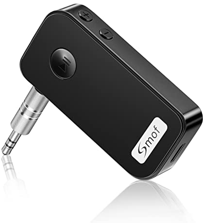 Smof Bluetooth Empfänger Auto, Bluetooth Adapter 3,5 mm Aux/Noise Cancelling/Freisprech-Anruf/kabelloser Audio-Adapter mit Mikrofon für No Lautsprecher, Home/Auto-Stereo-Lautsprecher