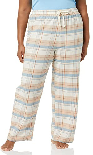 Amazon Essentials Damen Pyjamahose aus Flanell - Auslauffarben, Beige Blau Plaid Mischen, XXS