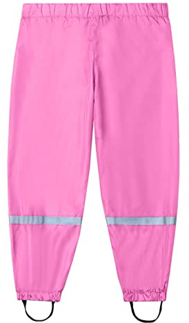 FEOYA Rain Trousers Kids Waterproof Cartoon Print Overtrouser Stirrups Reflective Dry Suit Easy Clean Garden Mud Pants with Elastic Ankle Strap Reflective Strips Kids 2~10 Red 9-10Years