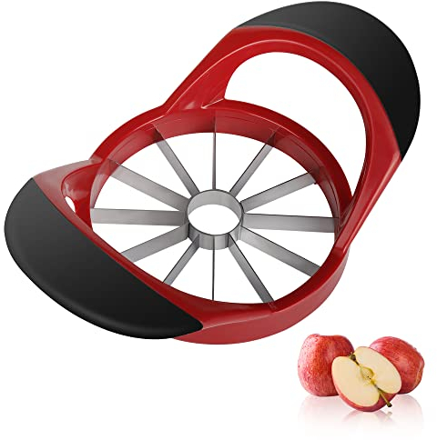 Supercenter Cortador de manzana, descorazonador y rebanador de manzana de acero inoxidable, herramienta de rebanador de manzana de 4.72 pulgadas con 12 cuchillas súper afiladas, cortador de manzana