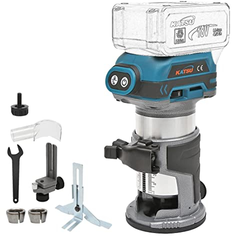 KATSU FIT-BAT 21V Brushless Akku-Holztrimmer Laminator Router Joiners Werkzeug, bürstenloser Motor, mit 3 Spannzangen 1/4, 6mm und 8mm, ohne Akku 102750