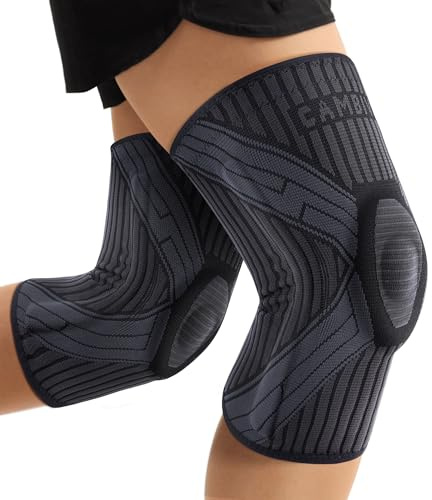 CAMBIVO Rodilleras Menisco y Ligamento 2 Pack, Rodilleras Gym con Estabilizadores Laterales y Almohadilla de Gel, Rodillera Rotuliana Compresion para ACL, Artritis, Voleibol, Running, Hombre Mujer