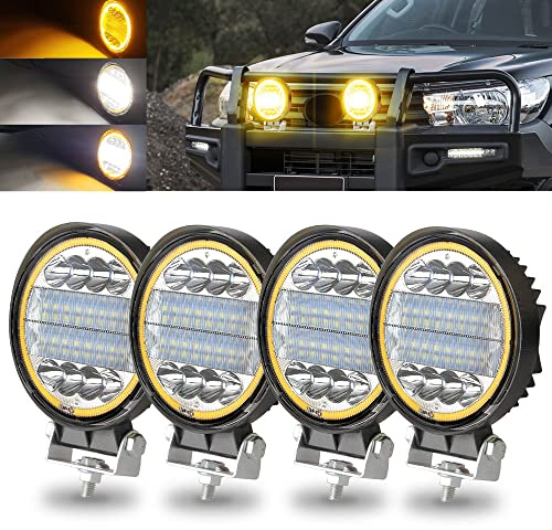 KaiDengZhe Lampe de Travail LED Hors Route 72W avec Anneau Halo Stroboscopique Ambre 4,5 Off Road Pod Spot Flood Combo Lumières Off Road Driving Phare 12 V -36 V LED pour Moto SUV Bateau Camion-4PCS