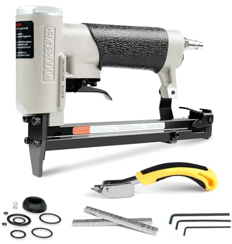 WOODPECKER N7116 Upholstery Stapler 22 Gauge 3/8-Inch Crown Pneumatic Upholstery Staple Gun 71 Series Air Power Fine Wire Stapler Gun