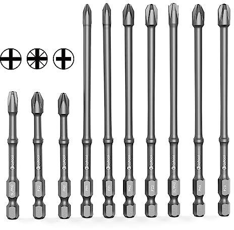 10tlg.Extra Lange Schrauber Bit Set PH/PZ/SL/PH Magnetische Schraubendreher | Bitsätze 110 mm und 65 mm mit 1/4 Sechskantschaft für Elektrikers
