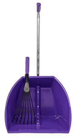 Tidee Red Gorilla Official - BIG with Short Black Plastic Rake Large Purple Scoop Pan with Short Handle Wide Deep Dustpan for Garden Stable Home or Building Site