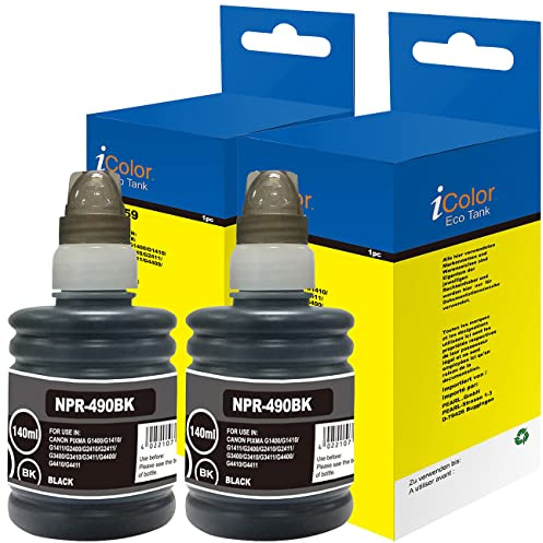 iColor Druckertinte: 2er-Set Nachfüll-Tinten für Canon, ersetzt Canon GI-490BK, Black (Tinte)