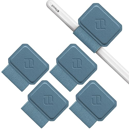 FINTIE 4 Stück Stifthalter Selbstklebend für Apple Pencil und Stylus Stift | Elastisch Kunstleder Pen Loop Holder für Notizbuch, Kalender, Tablet, Ordner, Dunstblau