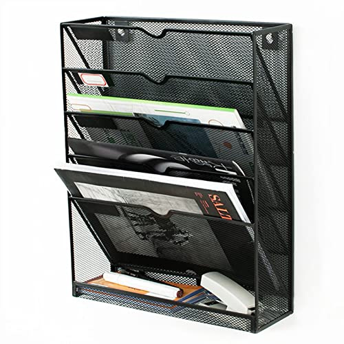 Wandordner Organizer mit 5 Ebenen Zur Wandmontage, Vertikale Platzierung, für Die Organisation von Papier/Ordnern/Akten, Klemmbrett und Zeitschriften, mit Aufhängelöchern(Schwarz)