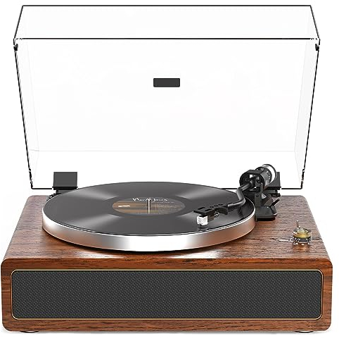Retrolife Plattenspieler mit Integrierten Lautsprechern Riemenantrieb 33/45 U/min Vinyl Schallplattenspieler Unterstützt Bluetooth-Wiedergabe mit Auto-Stopp Funktion RCA Out und AUX-In Gelb-braun