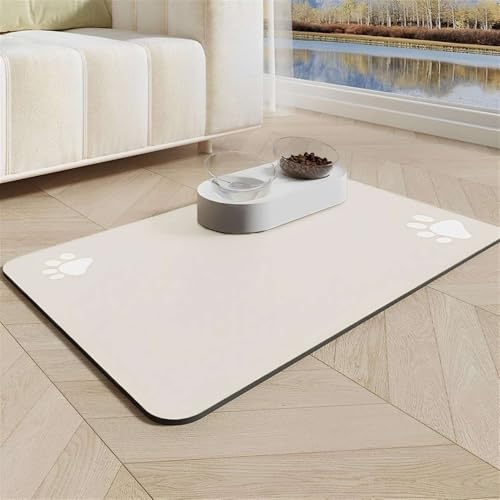 GIBZ wasserdichte Silikon Napfunterlage für Hunde, Waschbar Katzen Fütterung Matte, Anti Rutsch Futtermatte mit Pfoten Motiv, Braun, 50x80cm