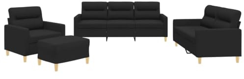 vidaXL 4-TLG. Sofagarnitur mit Kissen Schwarz Stoff