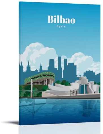 GAJUST Póster vintage de viaje a Bilbao, póster de arte impreso en lienzo; marco; 20 x 30 cm