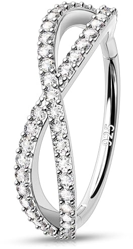 Melighting Doppelnasenschnalle Scharnier Segment Ohrring CZ Knorpel Ohrringe aus 925 Sterling Silber Tragus Hoop Ohrringe Septum Piercing Schmuck 8 mm, Sterling Silber, Sterlingsilber