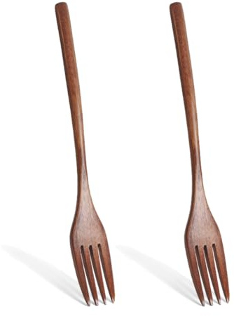 2 tenedores de madera, juego de utensilios de madera de 8.8 pulgadas, tenedor de cocina para alimentos, postres, ensalada, fruta, cubiertos de madera para viajes